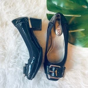 Me too Patent Leather Black Buckle Block Heels